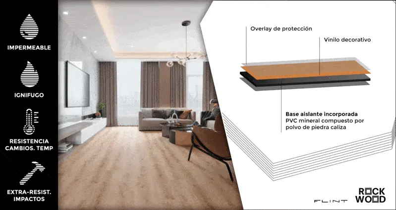 Tarima impermeable rigida flint rock wood kapitel