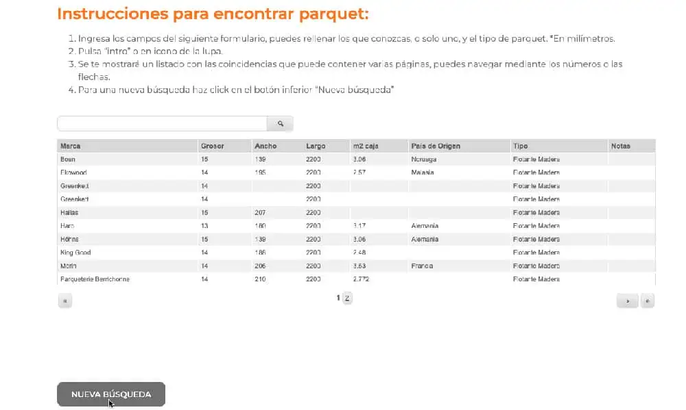 Resultados busqueda de parquet