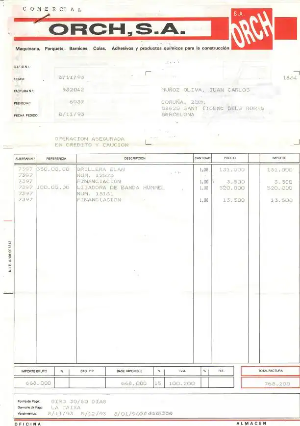 Factura de una hummel 1993